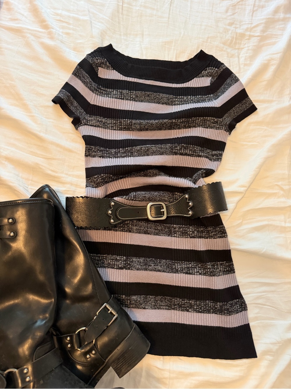 Striped mini dress in Black and purple